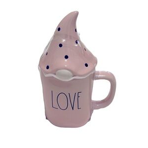 RAE DUNN Pale Pink “LOVE” Mug with Gnome Warmer Cap - New